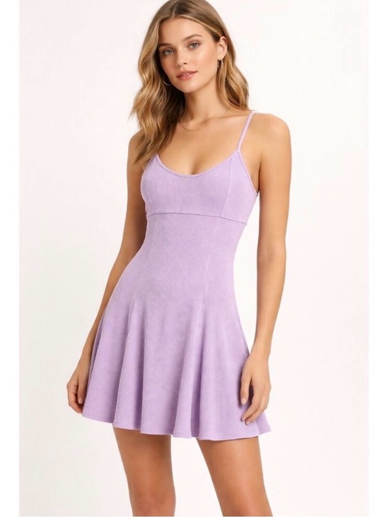 Lulus Dresses & Skirts - Lulu's Simply Pretty Washed Lilac Ribbed Pleated Spaghetti-Strap Mini Dress Sz M